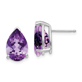 High-Quality 14K White Gold Amethyst Stud Earrings | Stylish Pear Shape, Affordable Price