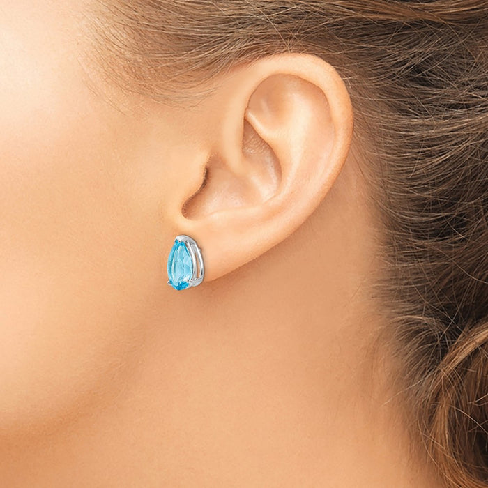 Order Stylish 14K White Gold Pear-Shaped Blue Topaz Earrings - 12x8mm-3