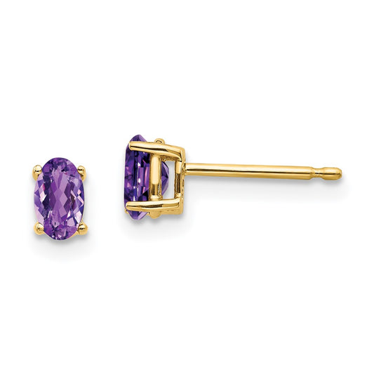 Shop Stylish 14K Gold 5x3mm Oval Amethyst Stud Earrings at Discounted Prices!