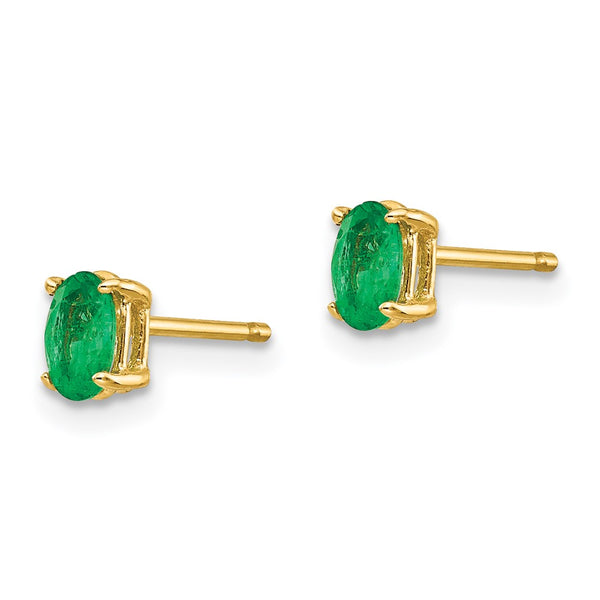 14K Gold Emerald Stud Earrings - 0.85mm
