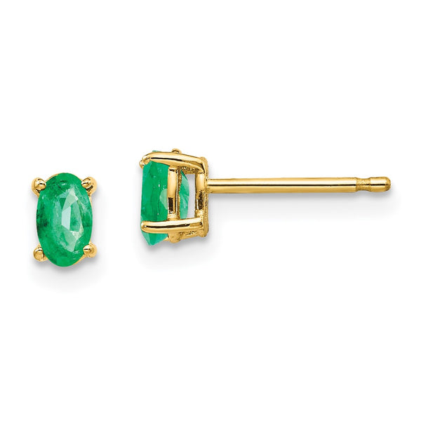 14K Gold Emerald Stud Earrings - 0.85mm