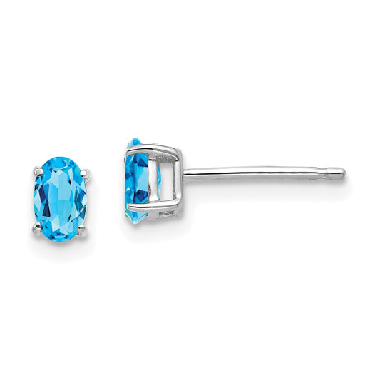 Exclusive 14K White Gold Oval Blue Topaz Earrings - 5x3mm, Affordable Luxury