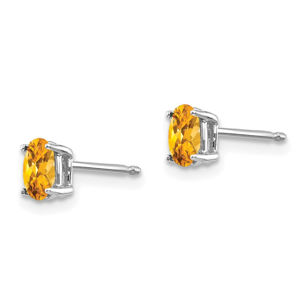 14K White Gold Oval Citrine Earrings - 5x3mm
