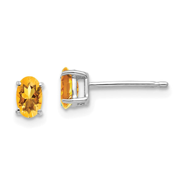14K White Gold Oval Citrine Earrings - 5x3mm