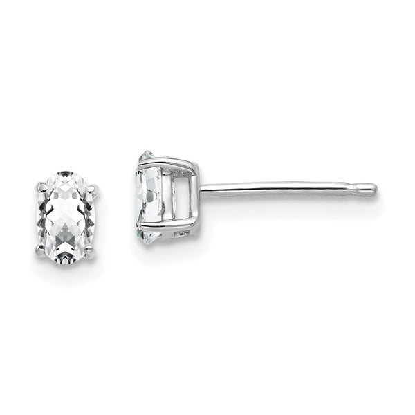 14K White Gold Oval CZ Earrings - 5x3mm