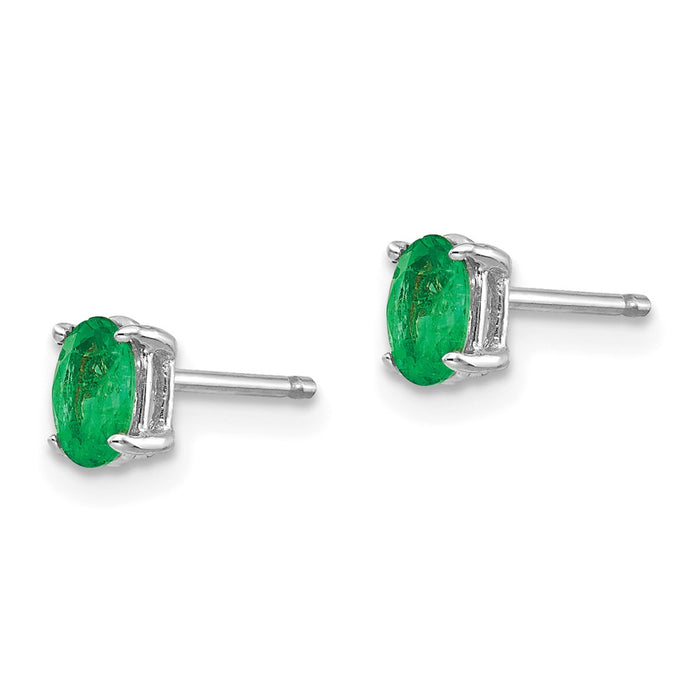 Exclusive 14K White Gold Emerald Stud Earrings - Stylish Elegance, Affordable Price-2
