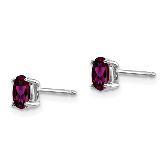 Buy Exclusive 14K White Gold Oval Stud Earrings with Rhodolite Garnet - Stylish Design