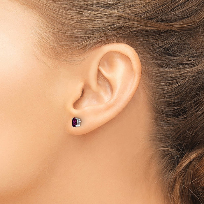 Buy Exclusive 14K White Gold Oval Stud Earrings with Rhodolite Garnet - Stylish Design-3