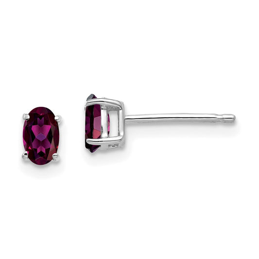 Buy Exclusive 14K White Gold Oval Stud Earrings with Rhodolite Garnet - Stylish Design