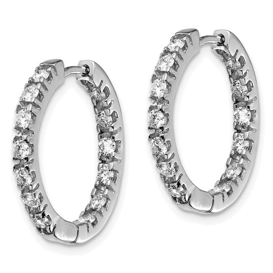 Buy Stylish 14K White Gold Diamond-Accented Hinged Hoop Earrings, 15mm