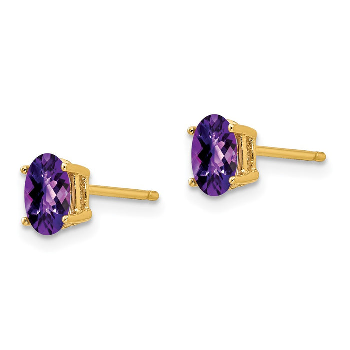 Buy 14K Gold 6x4mm Oval Amethyst Earrings - Stylish Luxury at Discounted Price-2