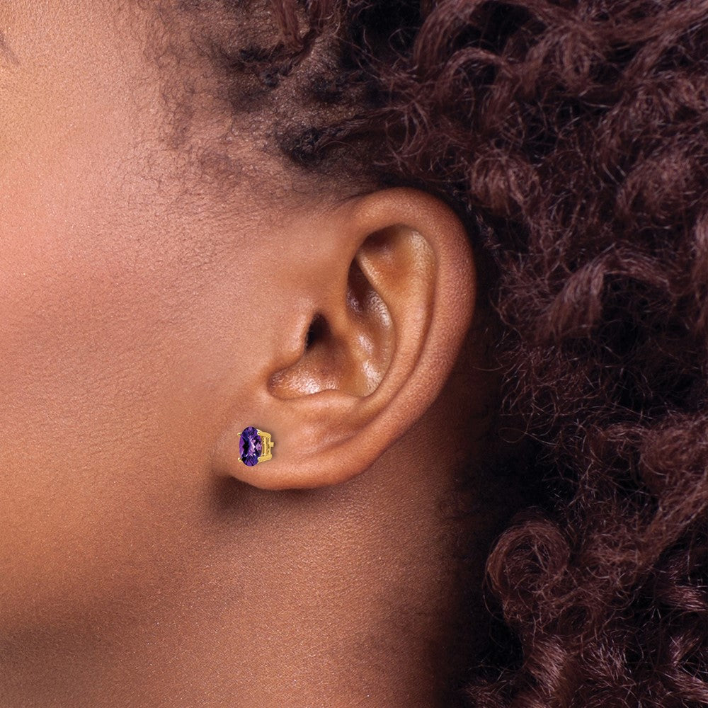 Buy 14K Gold 6x4mm Oval Amethyst Earrings - Stylish Luxury at Discounted Price