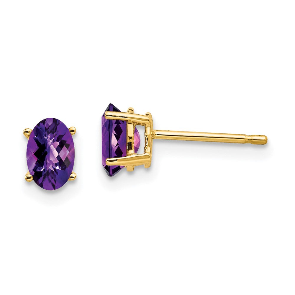 Buy 14K Gold 6x4mm Oval Amethyst Earrings - Stylish Luxury at Discounted Price