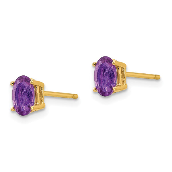 14K Gold 6x4mm Oval Amethyst Earrings - Style GR1-1014535