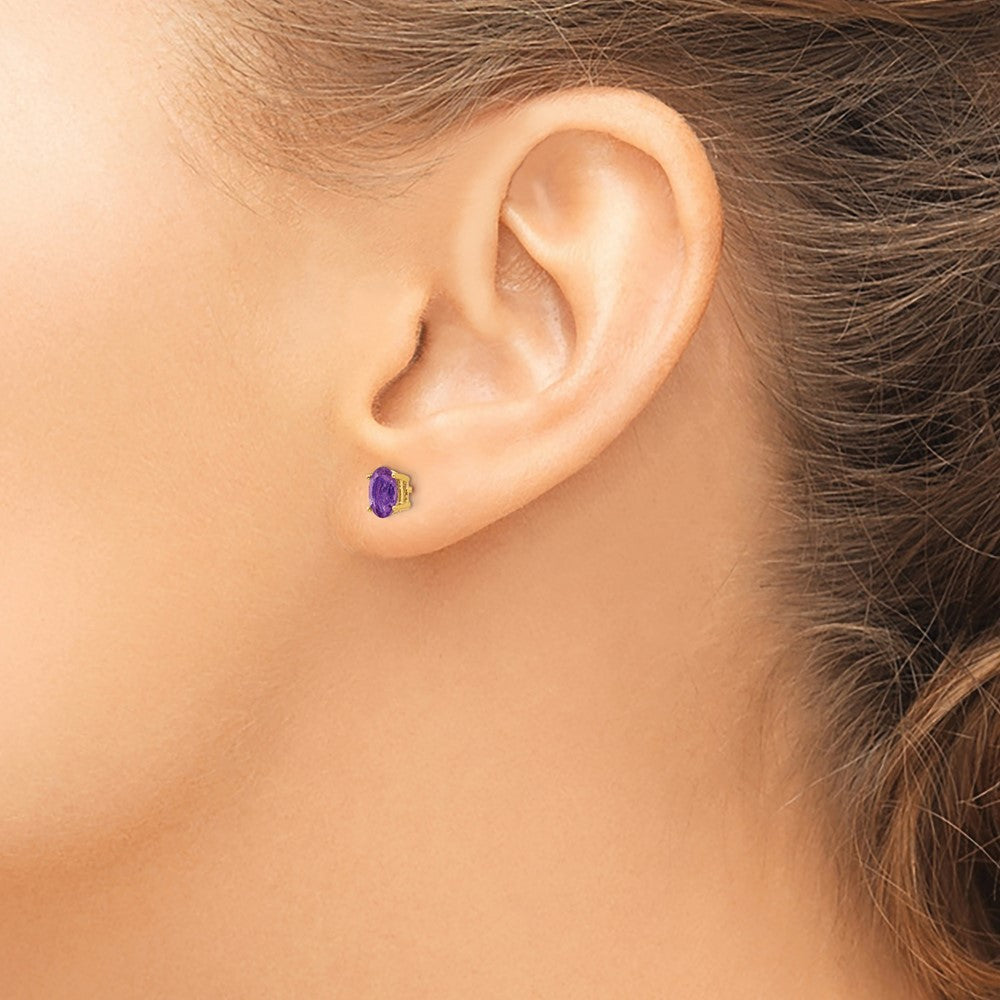 Exclusive 14K Gold 6x4mm Oval Amethyst Earrings - Stylish Luxury Value!