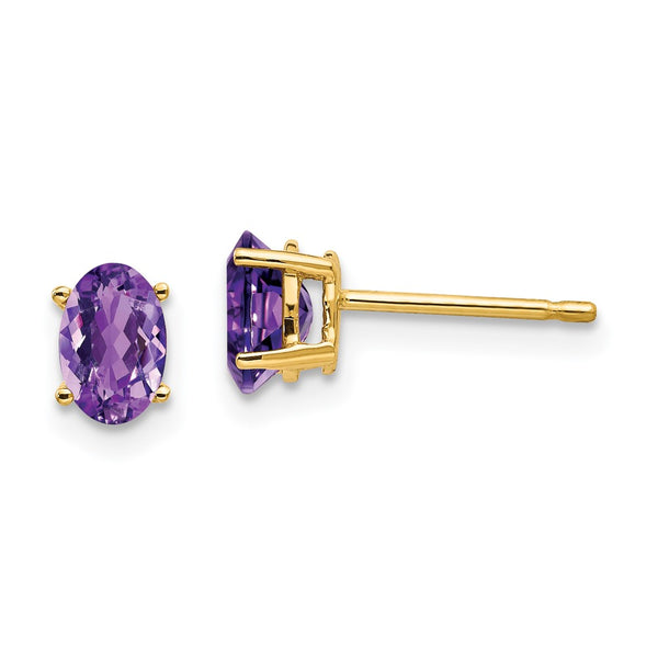 14K Gold 6x4mm Oval Amethyst Earrings - Style GR1-1014535