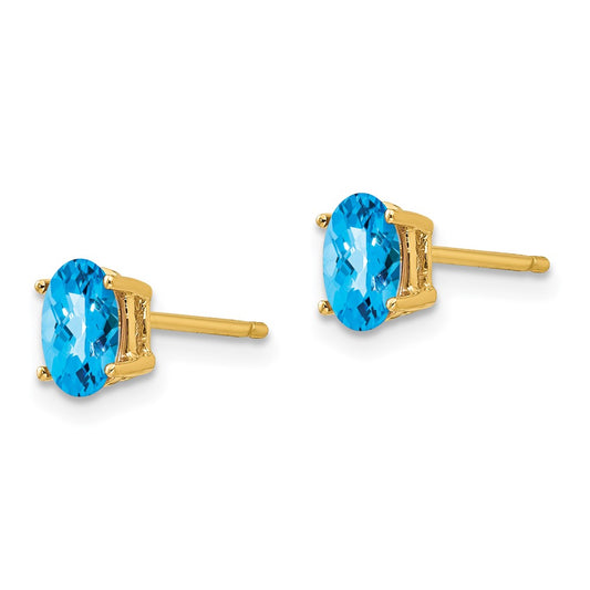 Shop Stylish 14K Gold 6x4mm Oval Blue Topaz Checkerboard Earrings - Luxury Value
