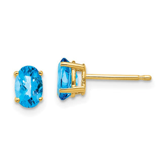 Shop Stylish 14K Gold 6x4mm Oval Blue Topaz Checkerboard Earrings - Luxury Value