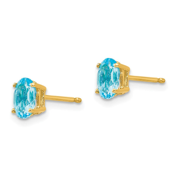 14K Gold Blue Topaz Stud Earrings - 6x4mm