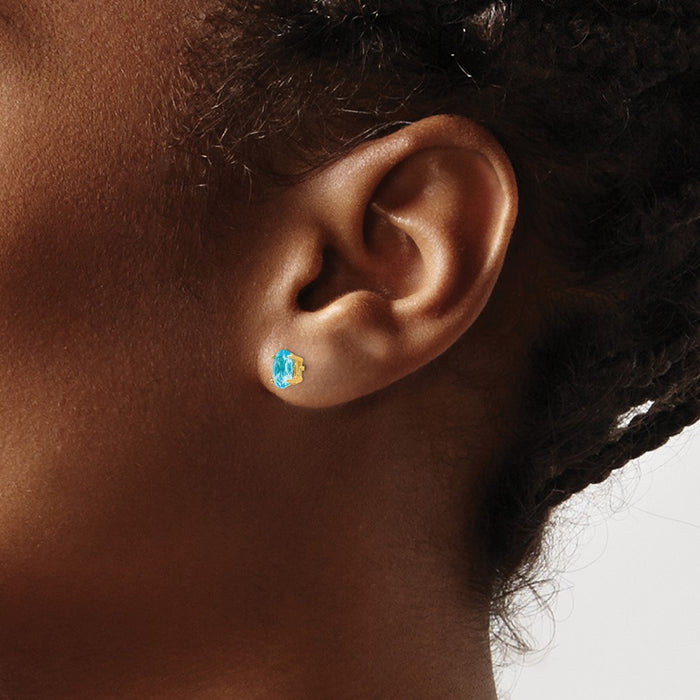 Shop Stylish 14K Gold Blue Topaz Stud Earrings - 6x4mm, Luxury Value!-3