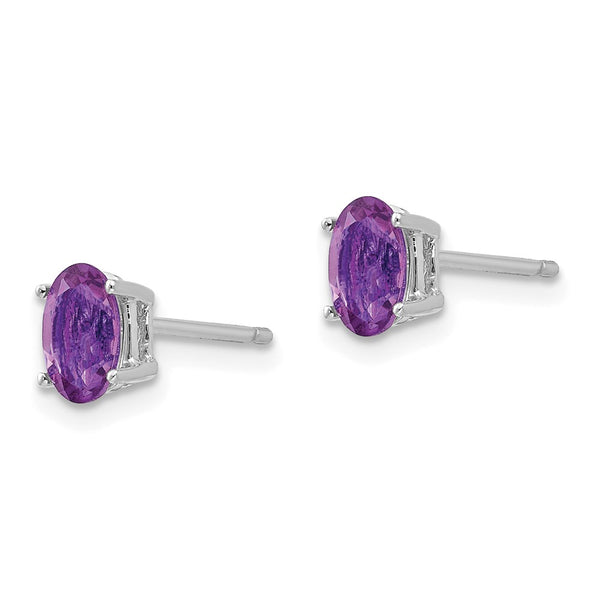14K White Gold Oval Amethyst Earrings - 6x4mm Gemstones