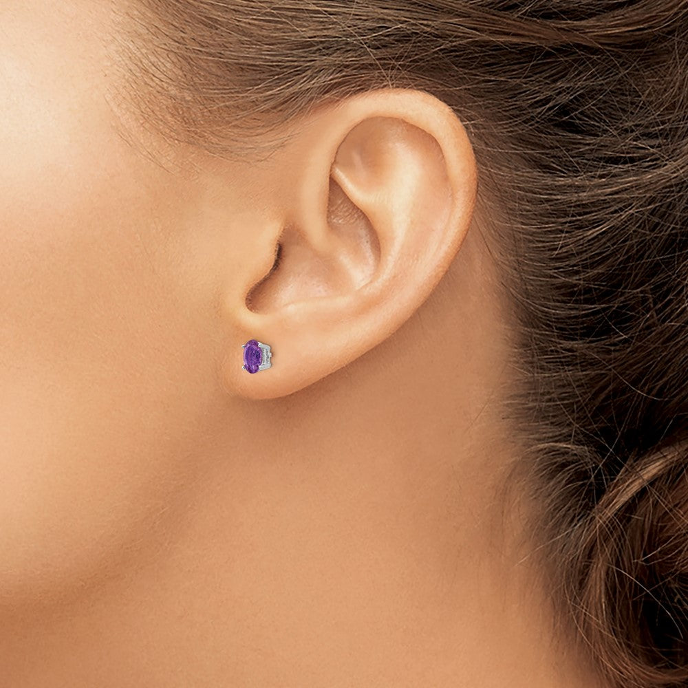 Buy 14K White Gold Oval Amethyst Earrings - Stylish 6x4mm Gemstones, Great Value