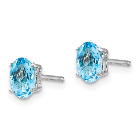 High-Quality 14K White Gold Blue Topaz Earrings - 6x4mm, Stylish Value!