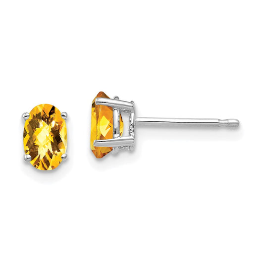 Buy Exclusive 14K White Gold Oval Citrine Earrings - Stylish 6x4mm Design