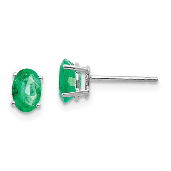 14K White Gold Emerald Stud Earrings - Style GR1-1020731