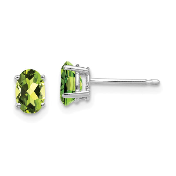 14K White Gold Oval Peridot Earrings - 6x4mm