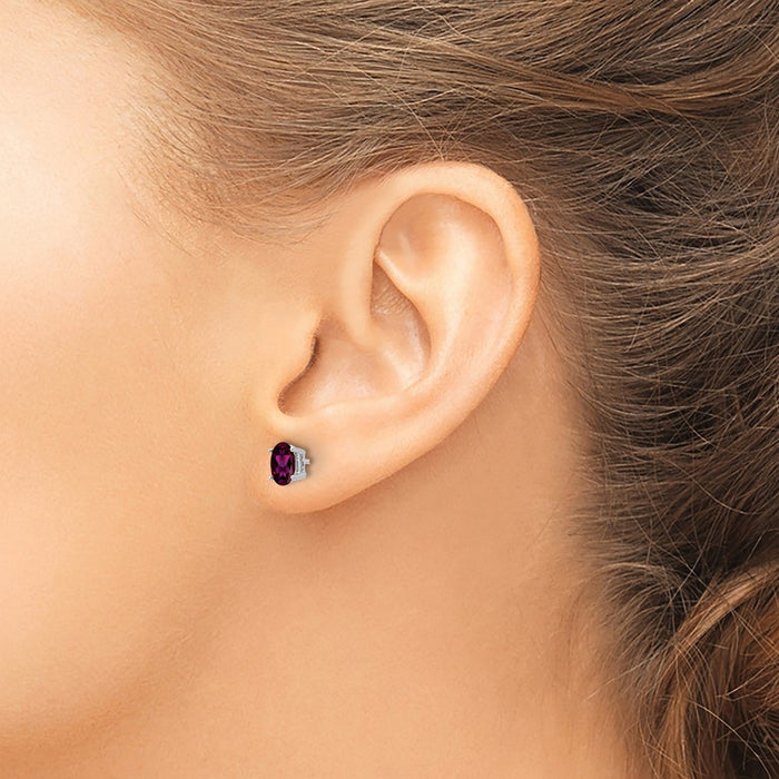 High-quality 14K White Gold Oval Rhodolite Garnet Earrings - Stylish 6x4mm-3