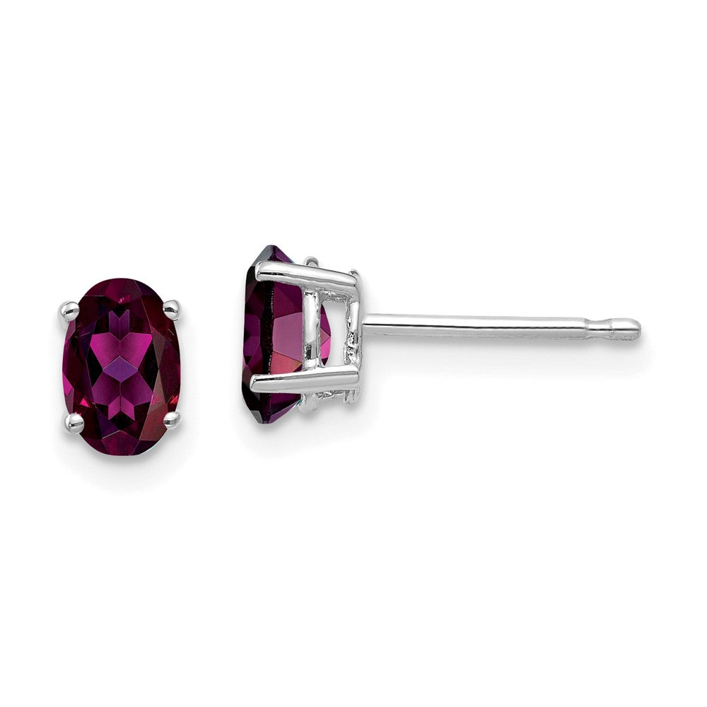 High-quality 14K White Gold Oval Rhodolite Garnet Earrings - Stylish 6x4mm