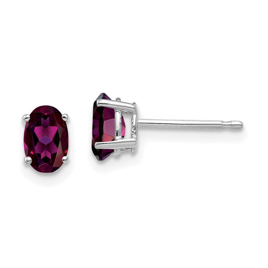 High-quality 14K White Gold Oval Rhodolite Garnet Earrings - Stylish 6x4mm