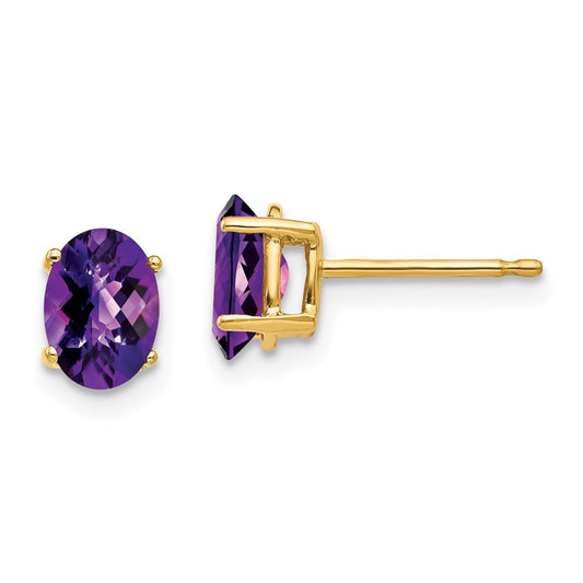 Shop Designer 14K Gold 7x5mm Oval Amethyst Earrings - Affordable Luxury!