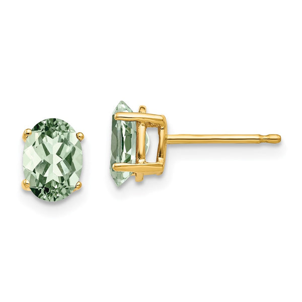 14K Gold 7x5mm Oval Green Quartz Earrings