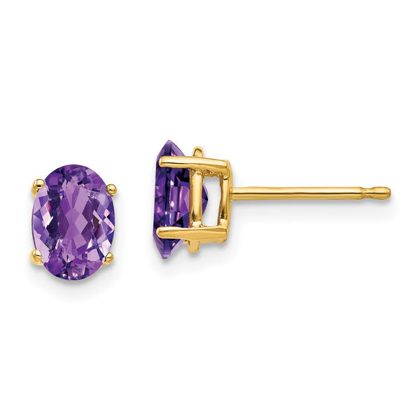 14K Gold 7x5mm Oval Amethyst Earrings - Style GR1-1014643