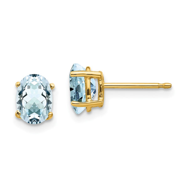 14K Gold Aquamarine Stud Earrings - 1.25 Carats
