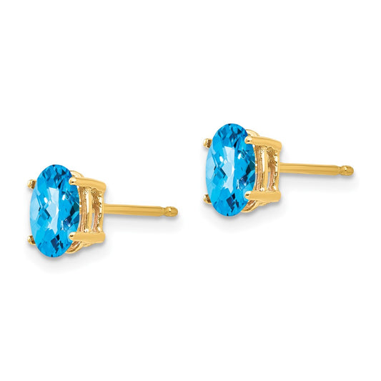 High-Quality 14K Gold Blue Topaz Earrings - 7x5mm, Stylish Luxury Gemstone
