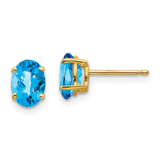High-Quality 14K Gold Blue Topaz Earrings - 7x5mm, Stylish Luxury Gemstone