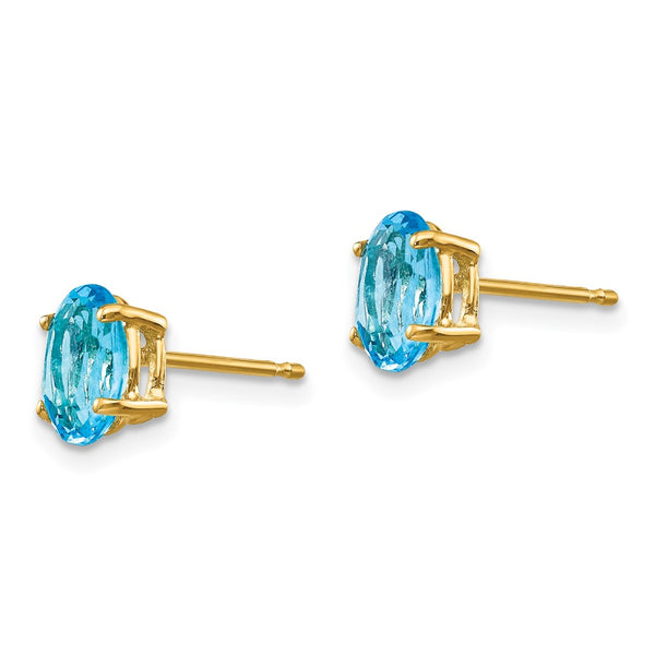 14K Gold Blue Topaz Stud Earrings - 7x5mm