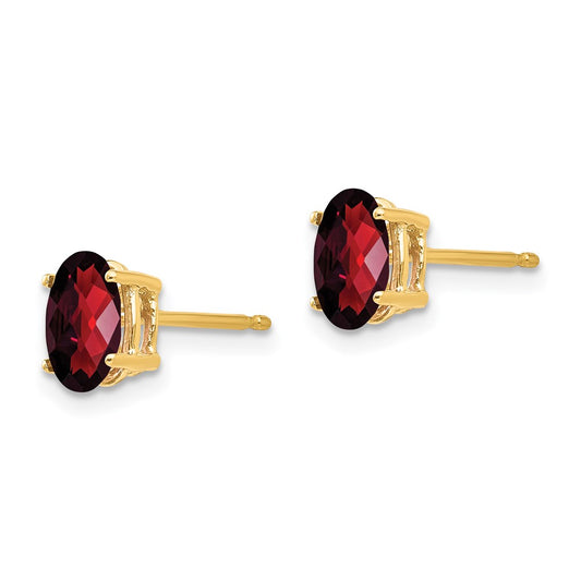 Shop Stylish 14K Gold 7x5mm Oval Garnet Checkerboard Earrings - Value Gems!