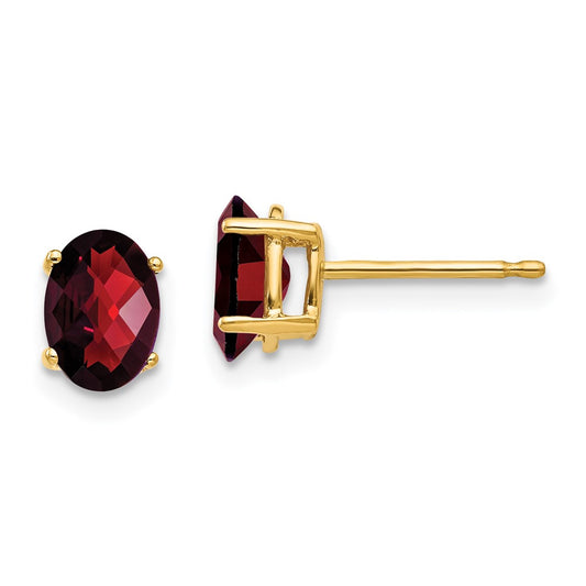 Shop Stylish 14K Gold 7x5mm Oval Garnet Checkerboard Earrings - Value Gems!