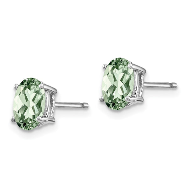 14K Gold Oval Green Quartz Earrings - 7x5mm
