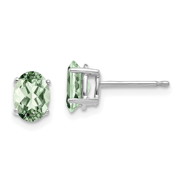 14K Gold Oval Green Quartz Earrings - 7x5mm
