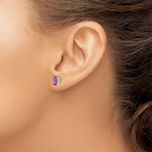 14K White Gold Oval Amethyst Earrings - 7x5mm - Style GR1-1014676