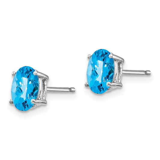 High-Quality 14K White Gold Blue Topaz Earrings - 7x5mm, Stylish Value!