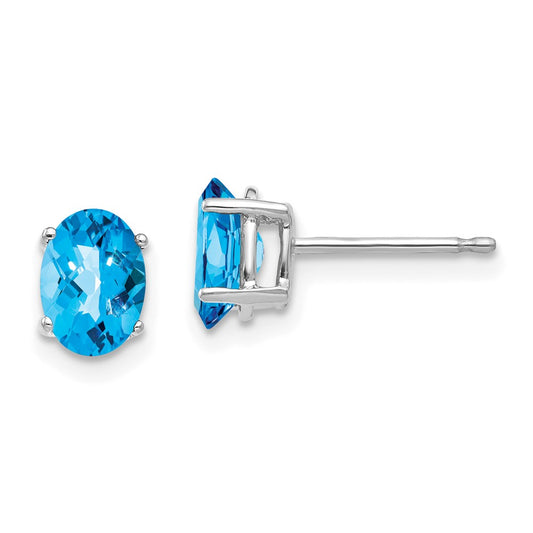 High-Quality 14K White Gold Blue Topaz Earrings - 7x5mm, Stylish Value!