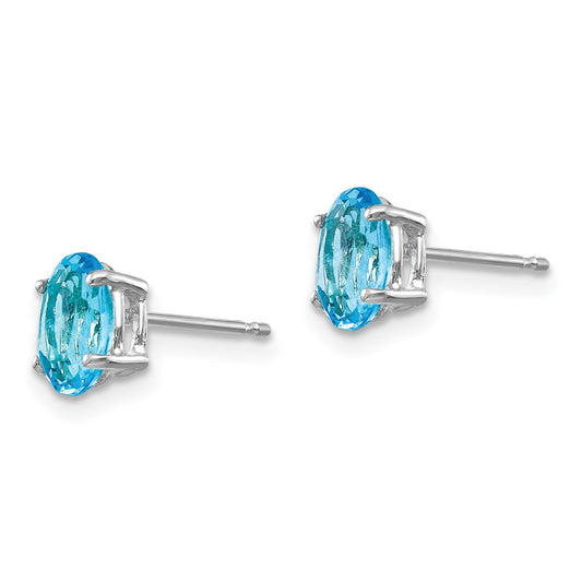 Exclusive 14K White Gold Oval Blue Topaz Earrings - 7x5mm, Stylish Value