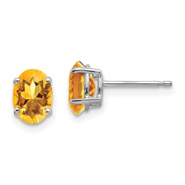 14K White Gold Citrine Earrings - 7x5mm