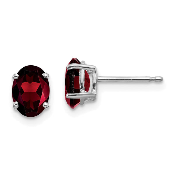 14K White Gold Oval Garnet Earrings - 7x5mm - Style GR1-1014700